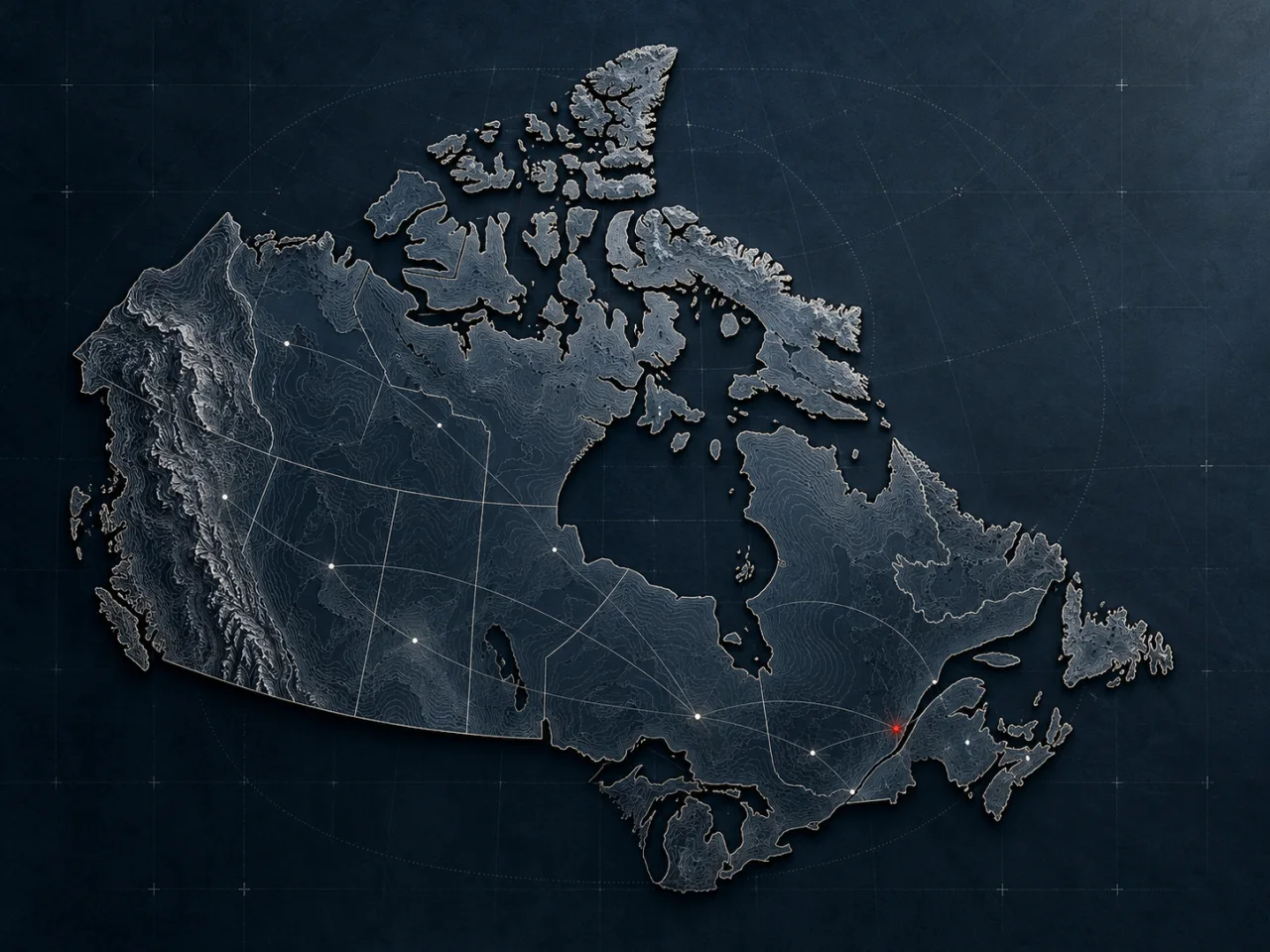 Technical map of Canada illustrating mobile services